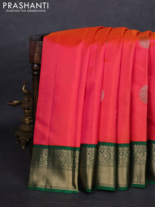Orange & Green Pure Kanchipuram Silk - Korvai