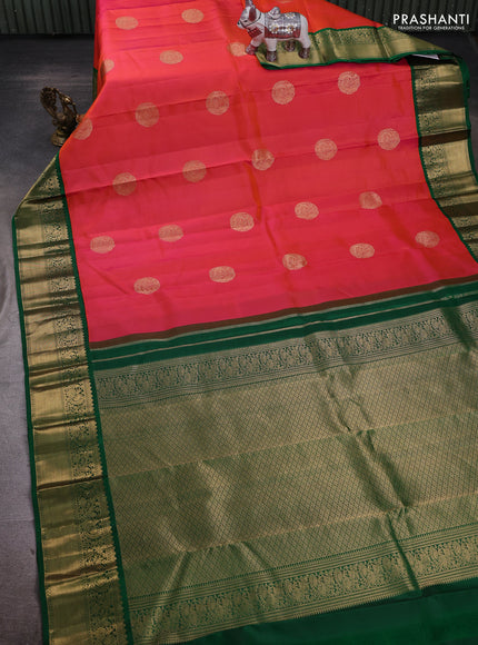 Orange & Green Pure Kanchipuram Silk - Korvai