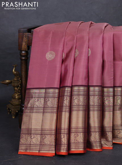 Onion Pink & Rust Pure Kanchipuram Silk - Buttas