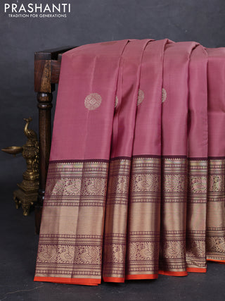 Onion Pink & Rust Pure Kanchipuram Silk - Buttas