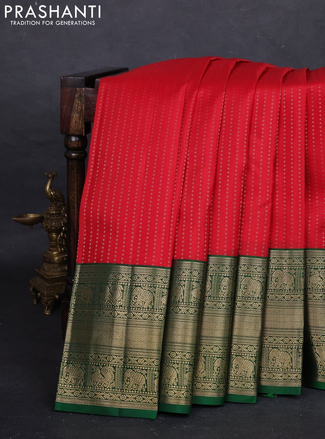 Red & Green Pure Kanchipuram Silk - 1000 Buttas