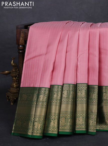 Peach Pink & Green Pure Kanchipuram Silk - 1000 Buttas