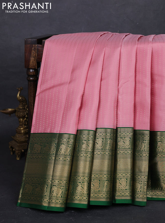 Peach Pink & Green Pure Kanchipuram Silk - 1000 Buttas