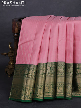 Peach Pink & Green Pure Kanchipuram Silk - 1000 Buttas