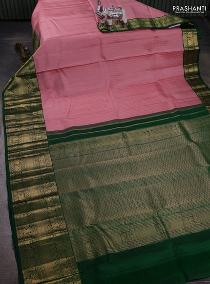 Peach Pink & Green Pure Kanchipuram Silk - 1000 Buttas