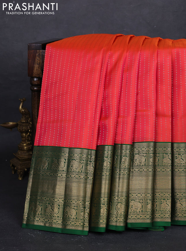 Orange & Green Pure Kanchipuram Silk - 1000 Buttas