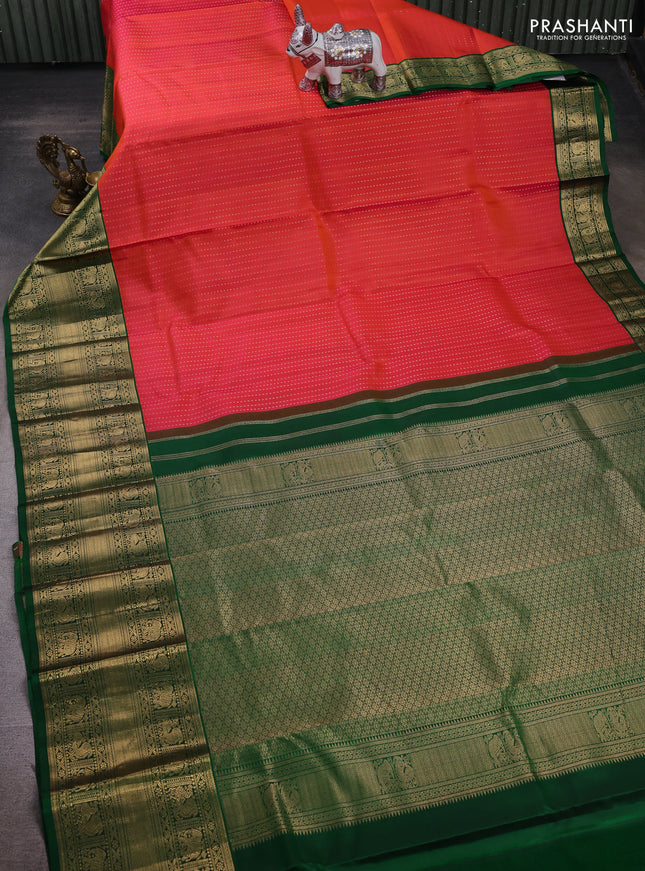 Orange & Green Pure Kanchipuram Silk - 1000 Buttas
