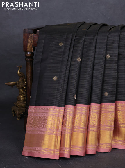 Black & Peach Pure Kanchipuram Silk - Vairaosi