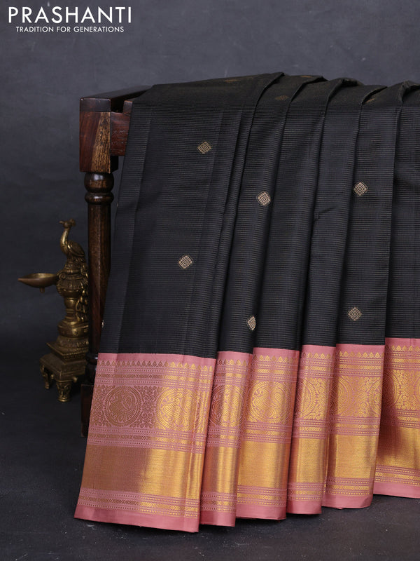 Black & Peach Pure Kanchipuram Silk - Vairaosi