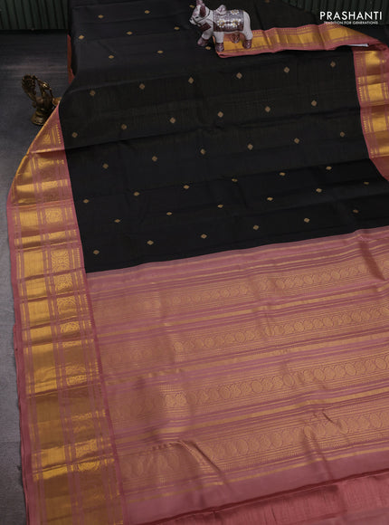 Black & Peach Pure Kanchipuram Silk - Vairaosi