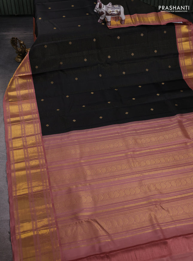 Black & Peach Pure Kanchipuram Silk - Vairaosi