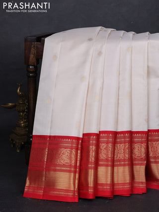 Off White & Red Pure Kanchipuram Silk - Vairaosi