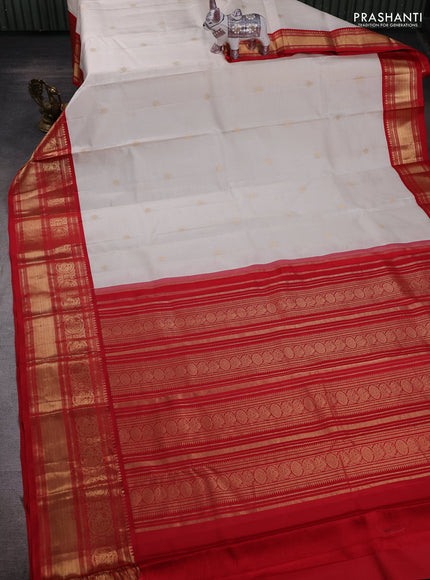 Off White & Red Pure Kanchipuram Silk - Vairaosi