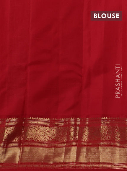 Off White & Red Pure Kanchipuram Silk - Vairaosi