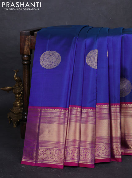 Blue & Magenta Pink Pure Kanchipuram Silk - Buttas