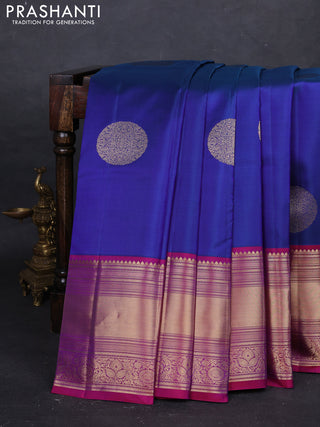Blue & Magenta Pink Pure Kanchipuram Silk - Buttas