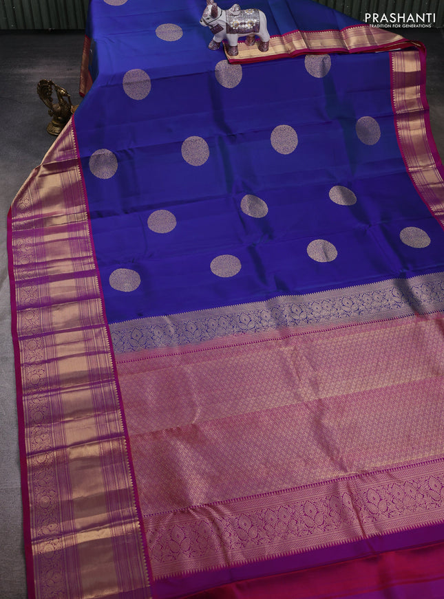 Blue & Magenta Pink Pure Kanchipuram Silk - Buttas