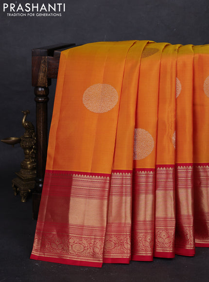 Sunset Orange & Pink Pure Kanchipuram Silk - Buttas