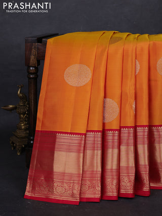 Sunset Orange & Pink Pure Kanchipuram Silk - Buttas