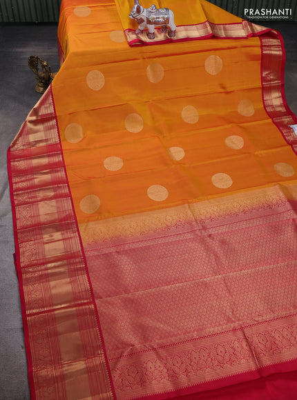 Sunset Orange & Pink Pure Kanchipuram Silk - Buttas