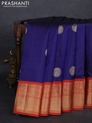 Blue & Rust Pure Kanchipuram Silk - Buttas
