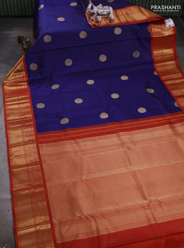 Blue & Rust Pure Kanchipuram Silk - Buttas