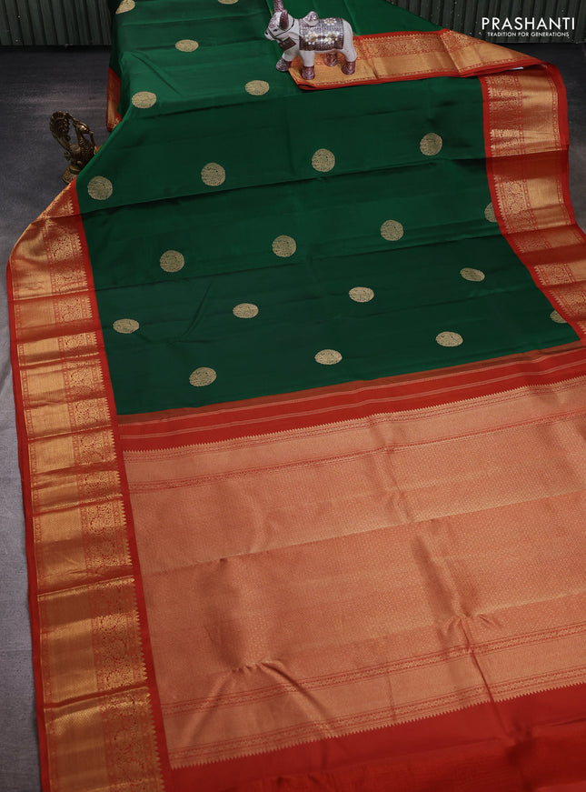 Green & Rust Pure Kanchipuram Silk - Buttas