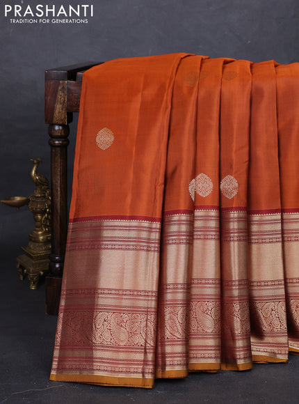 Rust & Mustard Yellow Pure Kanchipuram Silk - Buttas