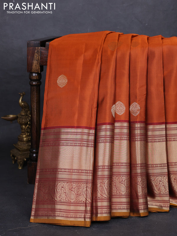Rust & Mustard Yellow Pure Kanchipuram Silk - Buttas