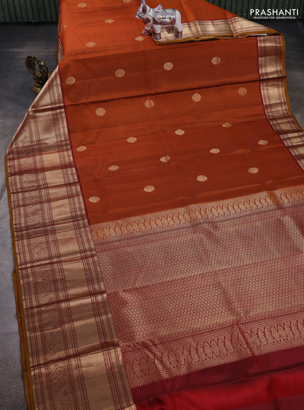 Rust & Mustard Yellow Pure Kanchipuram Silk - Buttas