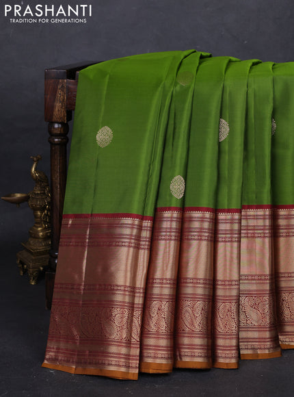 Green & Mustard Yellow Pure Kanchipuram Silk - Buttas