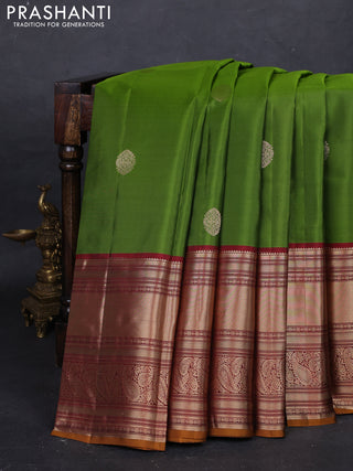 Green & Mustard Yellow Pure Kanchipuram Silk - Buttas