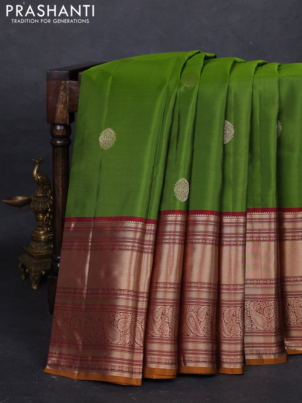 Green & Mustard Yellow Pure Kanchipuram Silk - Buttas