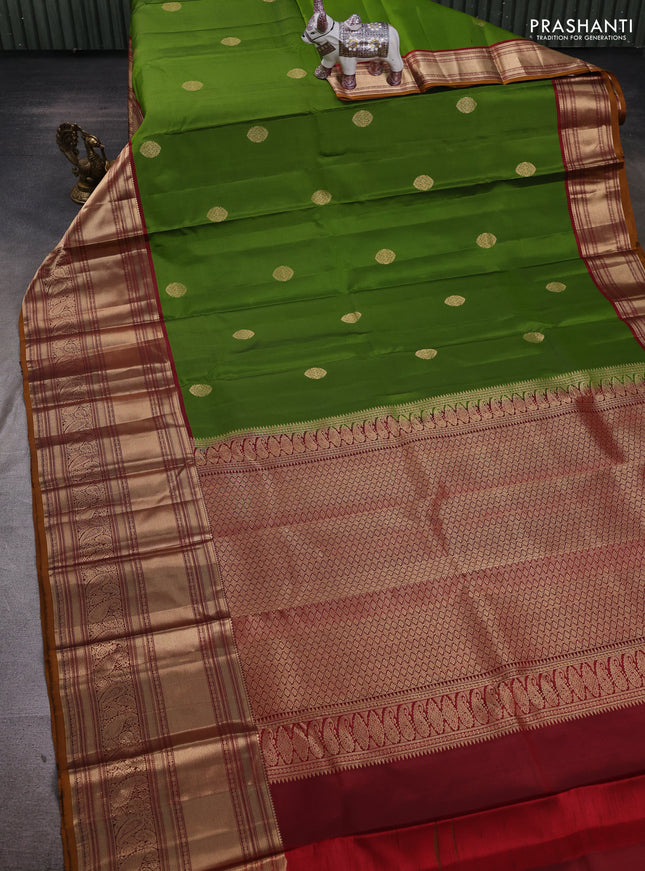 Green & Mustard Yellow Pure Kanchipuram Silk - Buttas