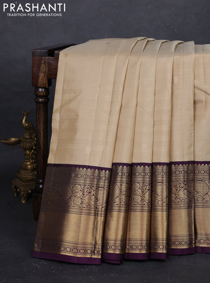 Beige & Wine Pure Kanchipuram Silk - Buttas