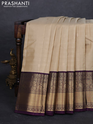 Beige & Wine Pure Kanchipuram Silk - Buttas