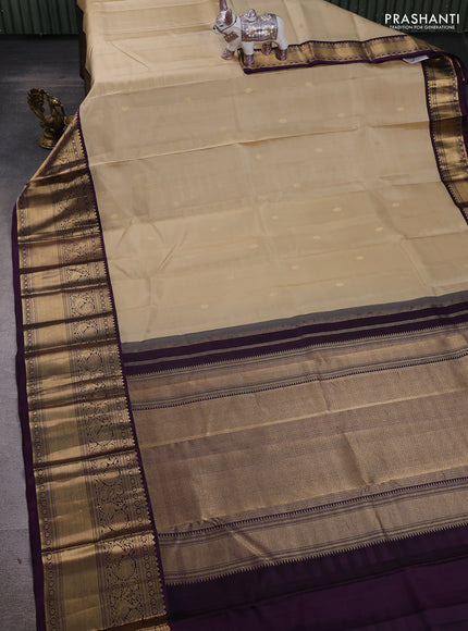 Beige & Wine Pure Kanchipuram Silk - Buttas