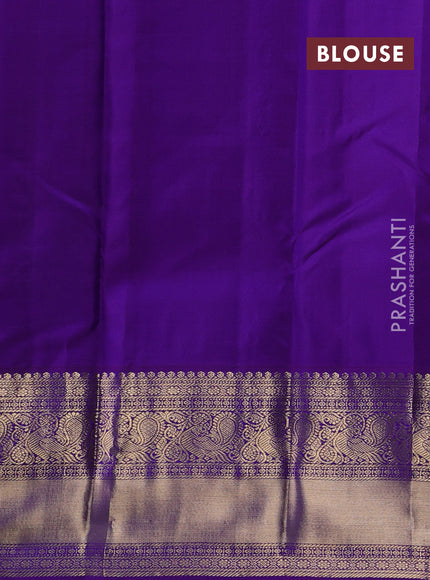Teal Green & Violet Pure Kanchipuram Silk - Buttas