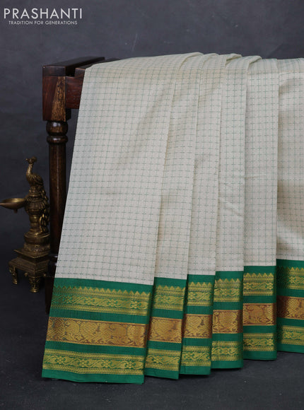 Cream & Green Silk Cotton Saree - Korvai