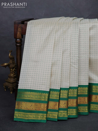 Cream & Green Silk Cotton Saree - Korvai