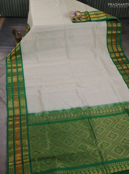 Cream & Green Silk Cotton Saree - Korvai