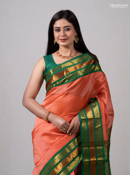 Orange & Green Silk Cotton Saree - Korvai