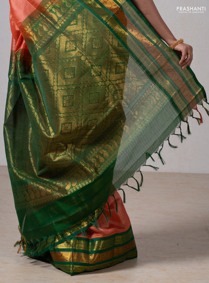 Orange & Green Silk Cotton Saree - Korvai