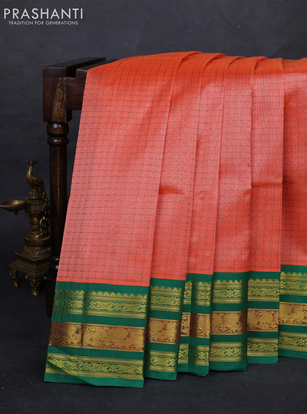 Orange & Green Silk Cotton Saree - Korvai