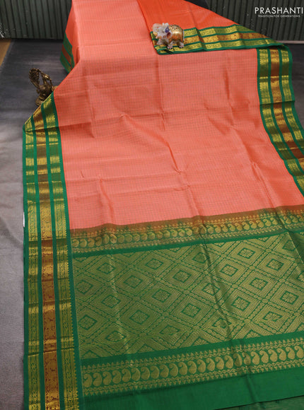 Orange & Green Silk Cotton Saree - Korvai