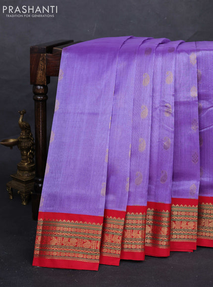 Lavender & Red Silk Cotton Saree - Korvai