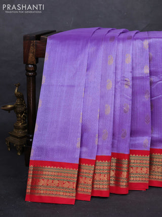 Lavender & Red Silk Cotton Saree - Korvai