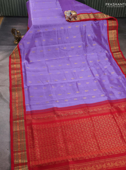 Lavender & Red Silk Cotton Saree - Korvai
