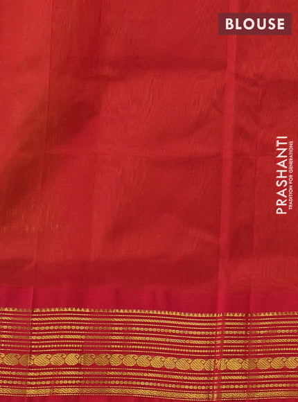 Mustard Green  & Red Silk Cotton Saree - Korvai