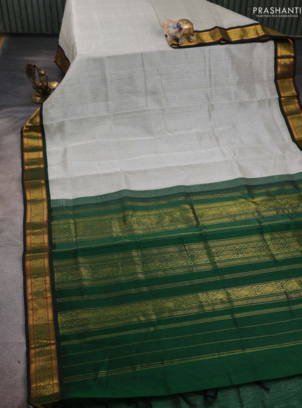 Off White & Green Silk Cotton Korvai - Checks